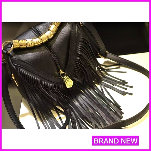 Vintage Boho Fringe Tassel Hobo Crossbody Bag PU Leather Adjustable Strap - Picture 6 of 7